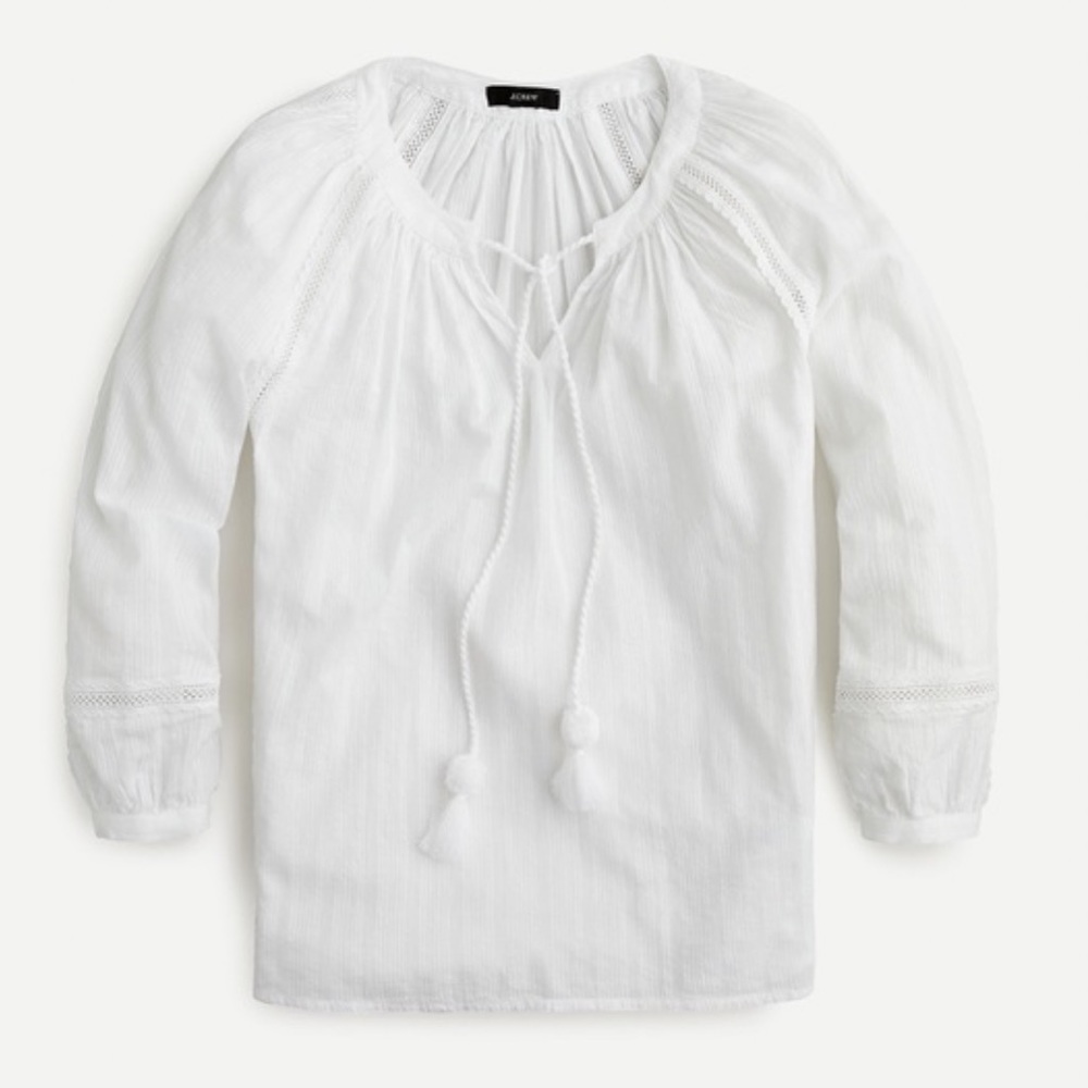 🆕 J Crew Peasant Top in Textured Voile Lace Trim